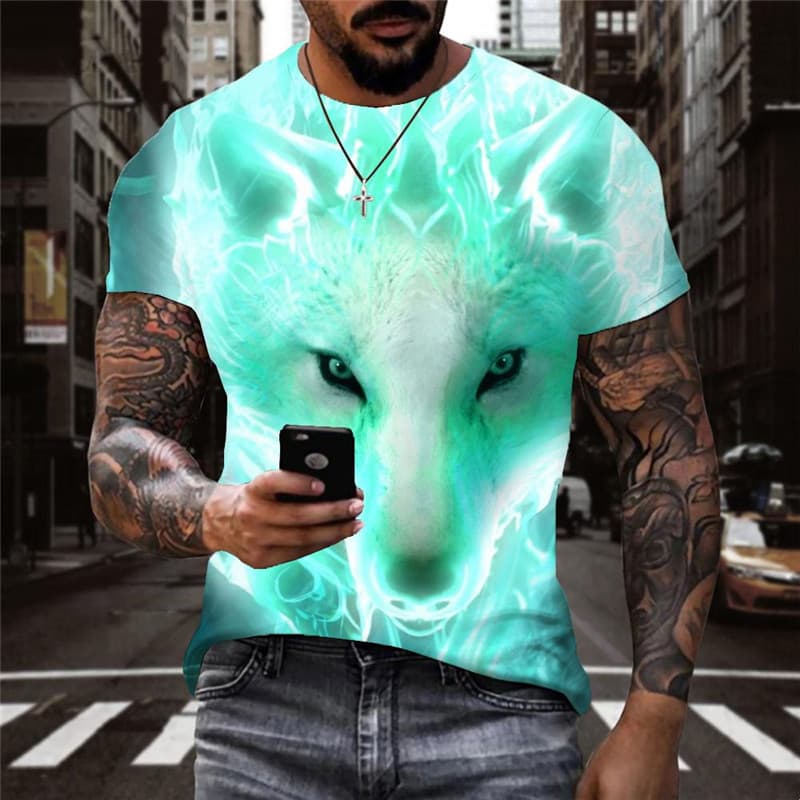 Wolf T shirt Men Animal Shirt Print War Tshirts Casual Flame T-shirts 3d