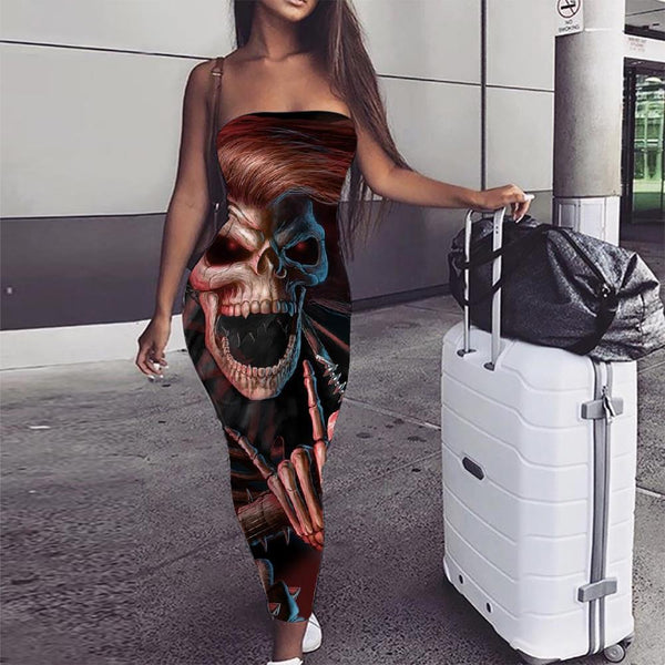 Skull Dress Women Punk Vestido Sexy Devil Party Music Bodycon Dress - KYKU