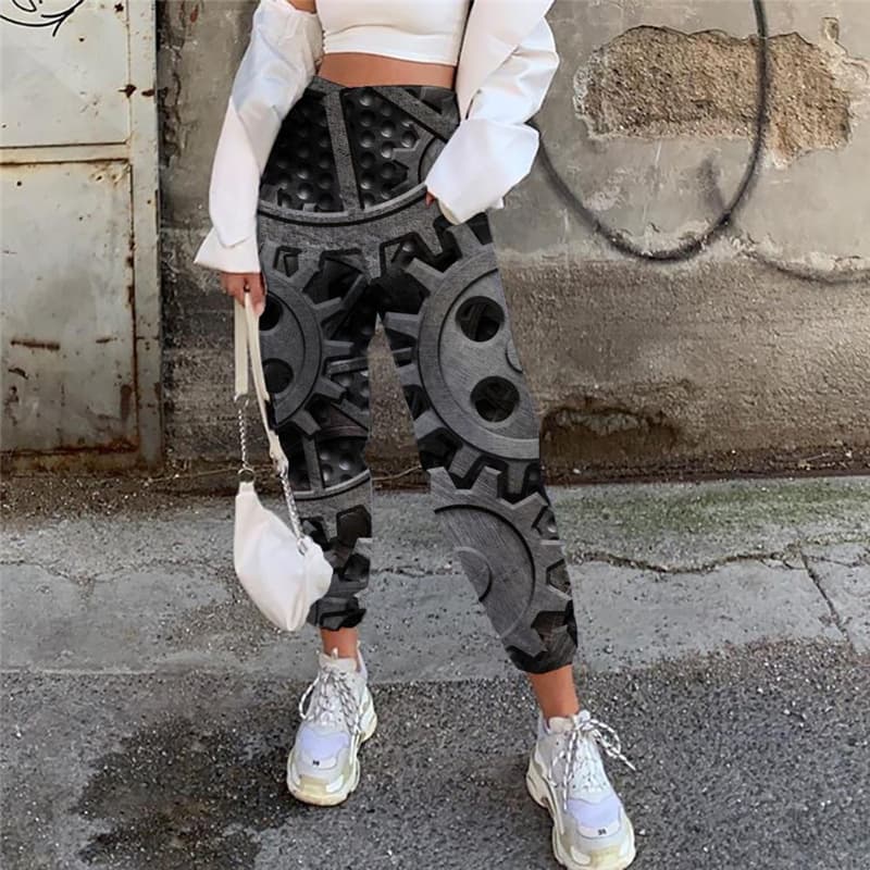 Metal Trousers Women Engine High Waist Pants Gear Jogger Pants Black Casual Pant