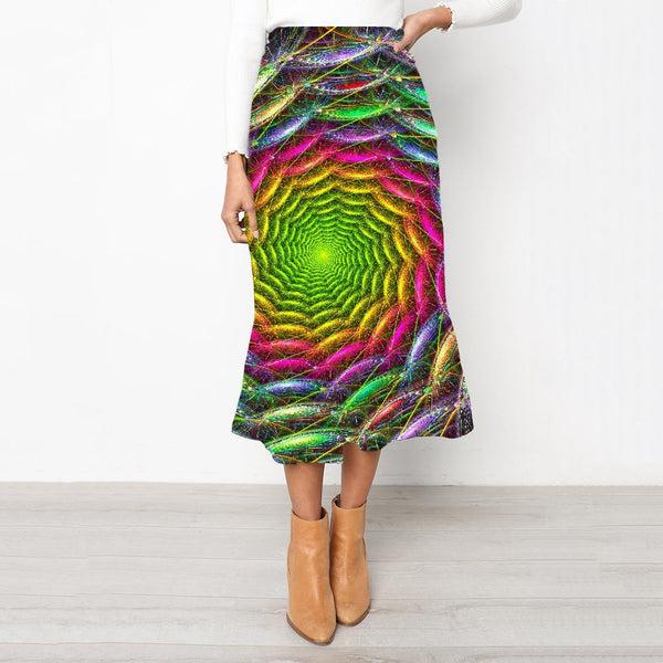 Geometric Skirt Women Psychedelic High waist skirts Vortex Skirt Ladies Colorful School skirt - KYKU