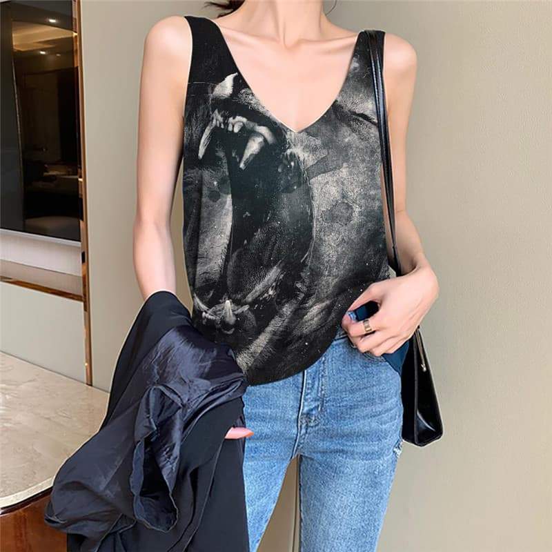 Lion Tank Top Women Animal Vest Printed Anime Vest Print Ferocious Sleeveless 3d Harajuku Funny Top - KYKU