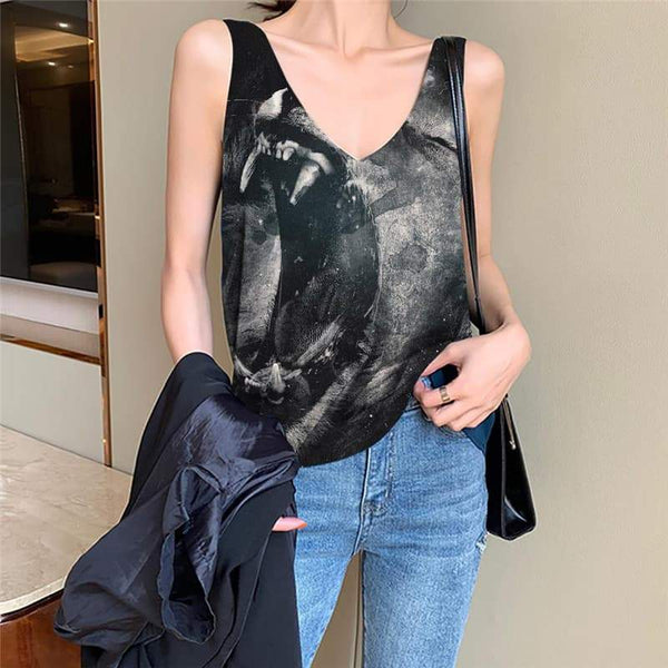 Lion Tank Top Women Animal Vest Printed Anime Vest Print Ferocious Sleeveless 3d Harajuku Funny Top - KYKU