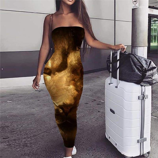 Lion Dress Women Animal Boho Anime 3d Print Nebula Ladies Dresses Harajuku Sundress - KYKU