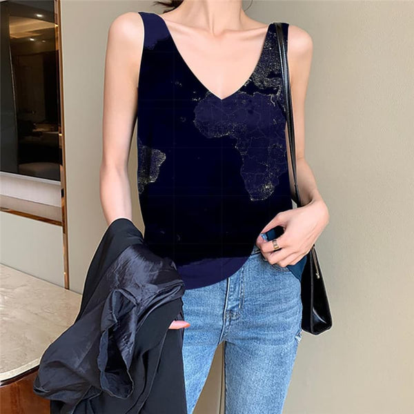 Abstract Tank-Top women Psychedelic Funny Top Map Tank Tops Casual