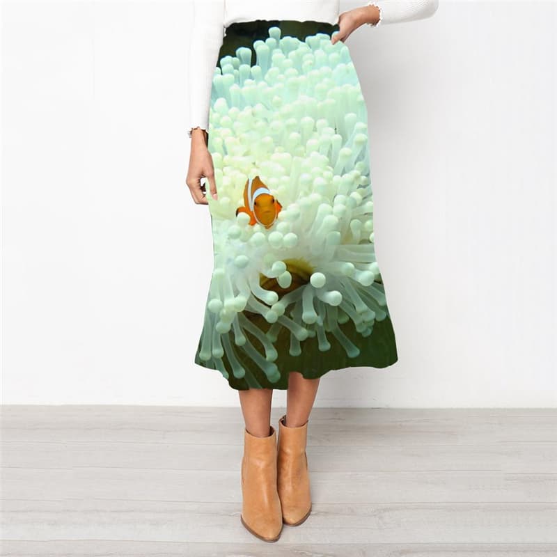 Fish Skirts Women Fishinger School skirt Animal Skirt Ladies Tropical Rock Frauen White High waist skirts