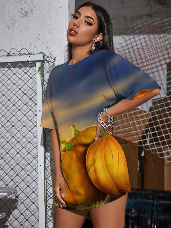 
Pumpkin T-shirt Women Halloween Punk Rock Moon T-shirts 3d Harajuku Gothic
                