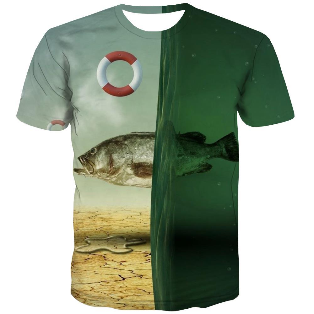 fishing T shirts Men fish Shirt Print Lifebuoy T-shirts Graphic Short Sleeve - KYKU