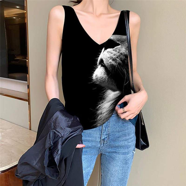 Lion Tank-Top women Animal Vest Printed Anime Funny Top Black Anime Clothes Harajuku Tank Tops Casual - KYKU