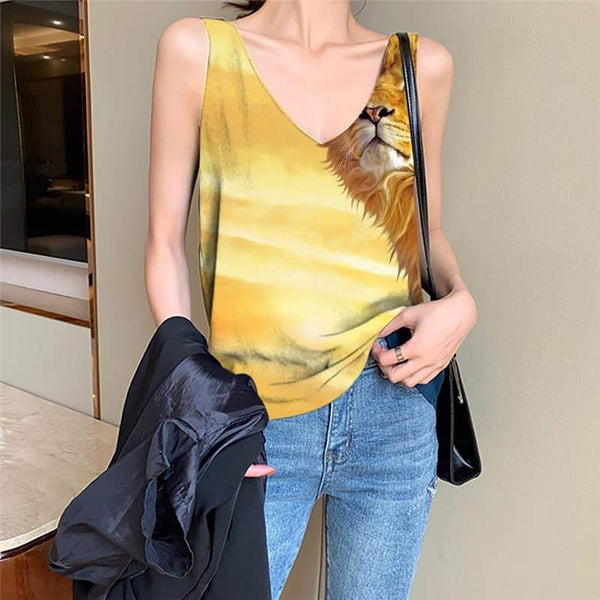 Lion Tank-Top women Animal Vest Print Anime Anime Clothes Nebula Vest Printed Harajuku Tank Tops Casual - KYKU