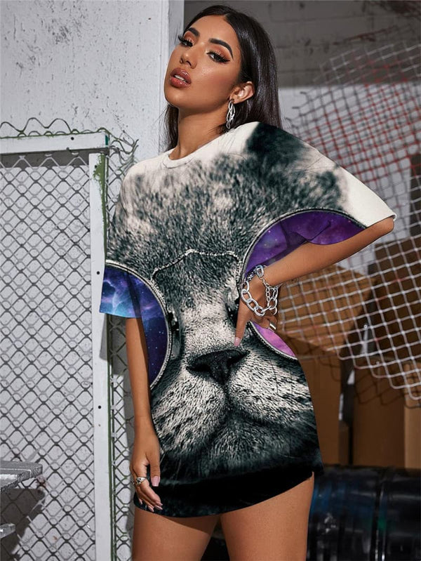 
Cat T-shirt Women Animal T-shirts 3d Hip Hop Summer Harajuku Punk Rock Rock Funny T shirts
                