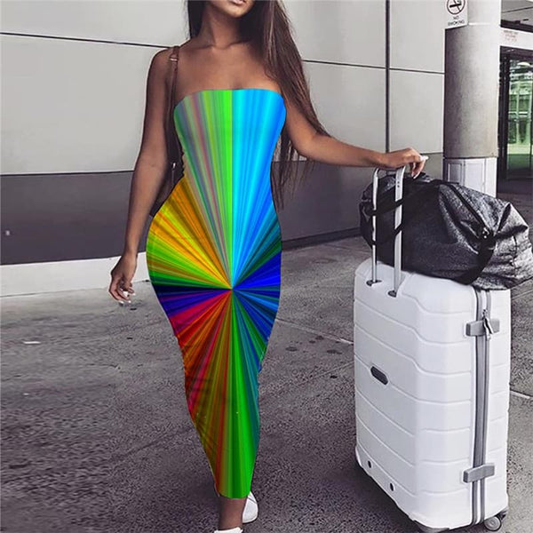 Colorful Dress Women Abstract Sundress Street sleeveless Dizziness Bodycon Dress