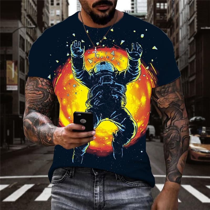 Astronaut T-shirt Men Flame Shirt Print Space Tshirts Casual Earth T-shirts 3d
