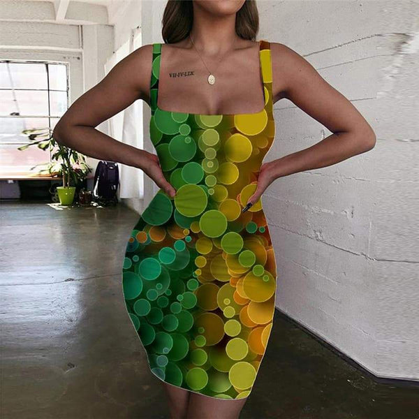 Geometric Dress Women Psychedelic 3d Print Vortex Halter Sleeveless Color Sundress Ball Vestido Sexy - KYKU