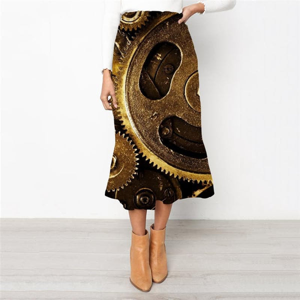 Metal Skirts Women Engine Skirt Ladies Gear Rock Frauen Paint School skirt