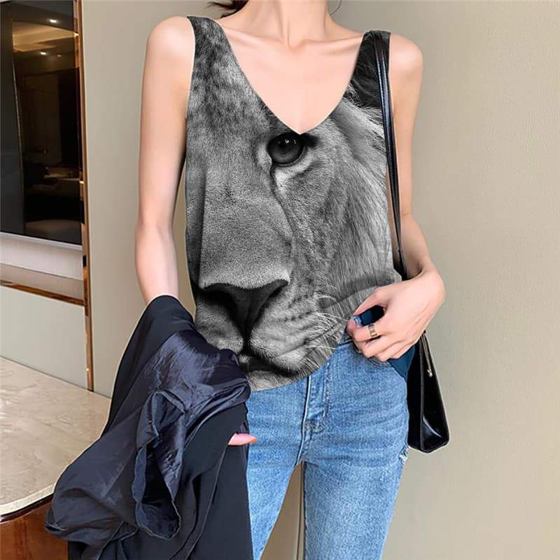 Lion Tank Top Women Animal Anime Clothes Anime Vest Print Harajuku Vest Printed Street Sleeveless 3d - KYKU