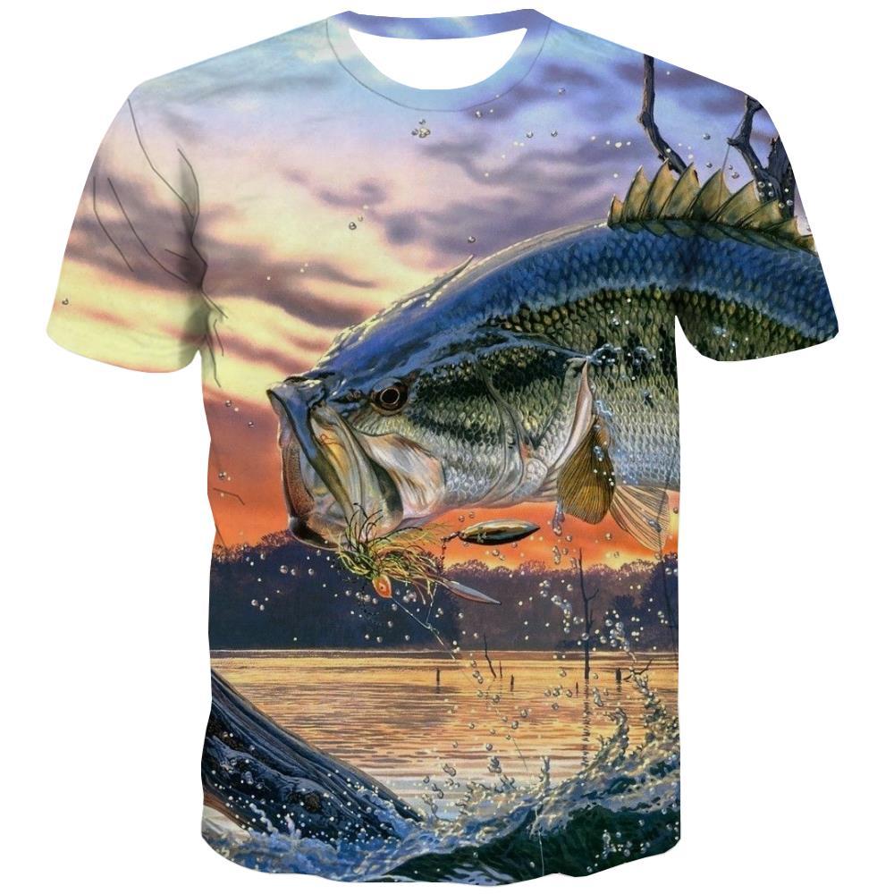 fishing T-shirt Men fish Tshirts Casual Short Sleeve Full Print Tee Top Male - KYKU