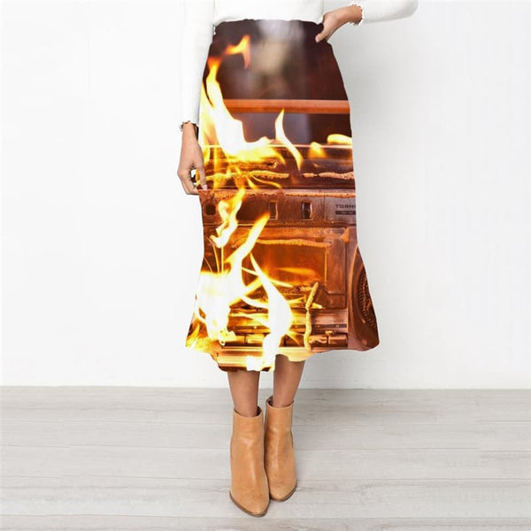 Flame Skirts Women Radio High waist skirts Music Rock Frauen Womens Clothing