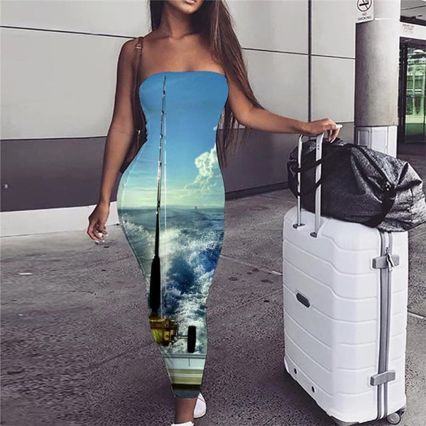 Fish Dress Women Tracksuits Ladies Dresses Wave Boho Fisherman 3d Print Fishing Vestido Sexy