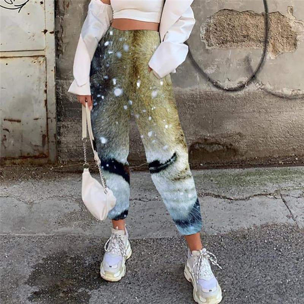 Lion Trousers Women Animal High Waist Pants Anime 3d Printed Snowflake Jogger Pants Harajuku Casual Pant - KYKU