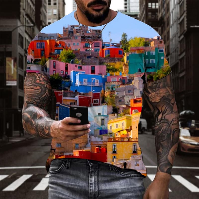 City T-shirt Men House Shirt Print Colorful Anime Clothes Harajuku Tshirt Printed