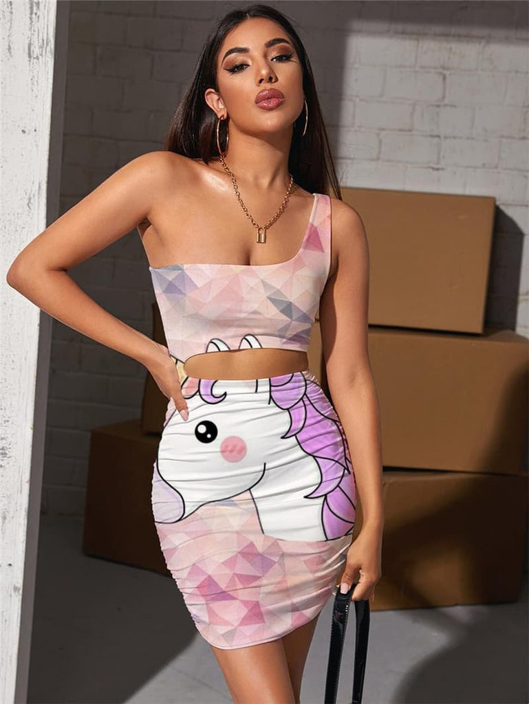 Unicorn Dress Women Moon Bodycon Dress Colorful Vestido Sexy Universe Pleating Cloud Halter Sleeveless