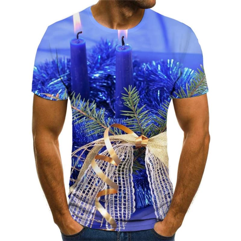 Christmas T shirts Men New Year Tshirt Printed Blue T-shirts 3d Party T shirts Funny