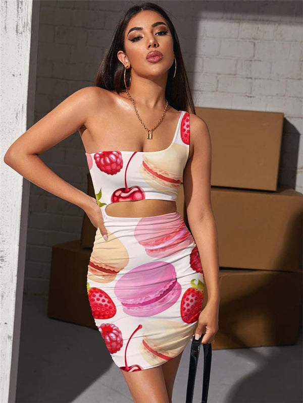 Food Dress Women Fruit 3d Print Donuts Bodycon Dress Lovely Pleating