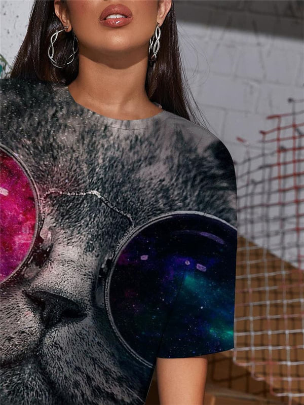 
Cat T Shirt Women Animal Summer Nebula Tshirt Printed Galaxy Shirt Print Rock Funny T shirts
                