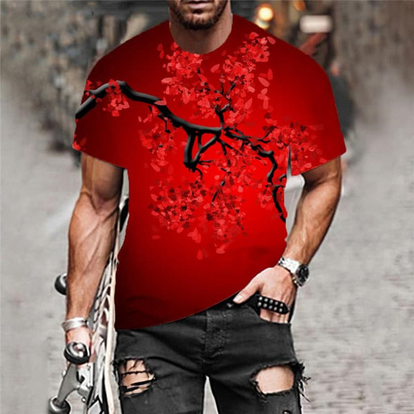 
Cherry Blossoms T-shirt Men Red Anime Clothes Romantic Tshirts Casual Love T-shirts 3d
                
