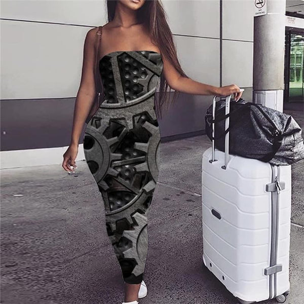 Metal Dress Women Engine Boho Gear Sundress Black Vestido Sexy Womens Clothing