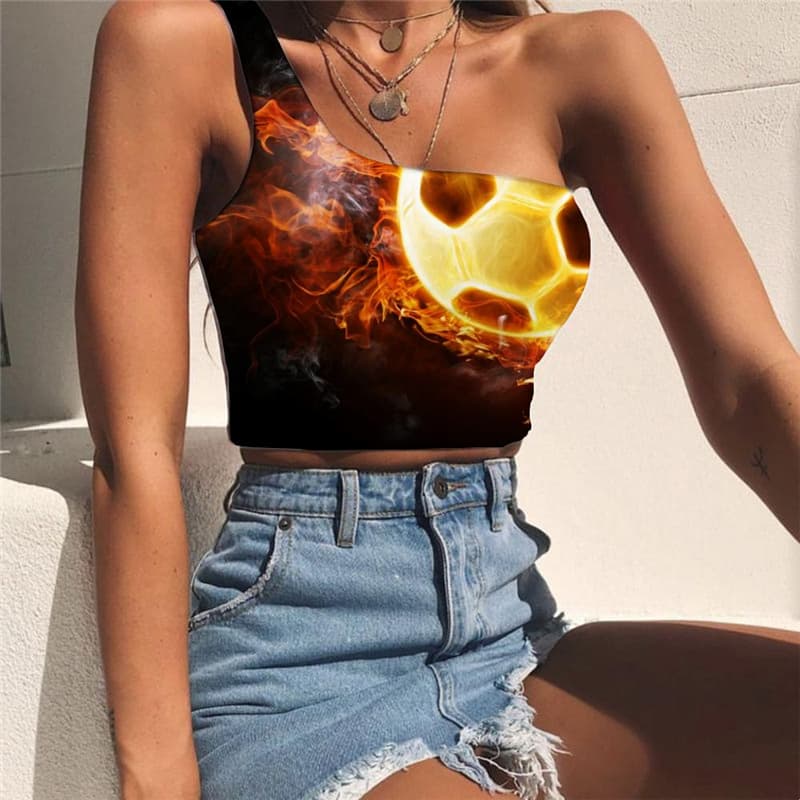 Flame Tank Tops Women Ball Midriff T shirt Movement Tees Graphic Hip Hop Sleeveless Shirt
