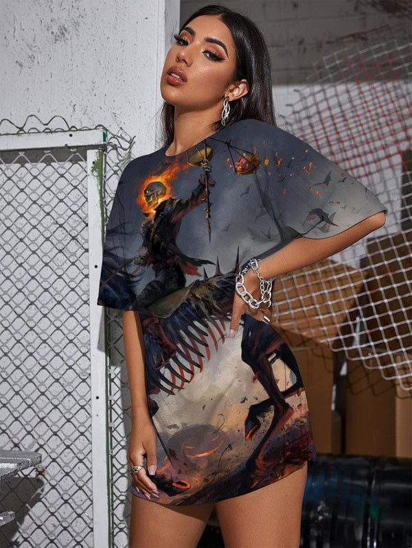 
Skull T Shirt Women Horse Summer Halloween Tshirt Printed Flame Funny T shirts Pumpkin Shirt Print
                