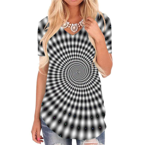 Geometric T-shirt women Psychedelic V-neck Tshirt Vortex Funny T shirts Black And White Shirt Print