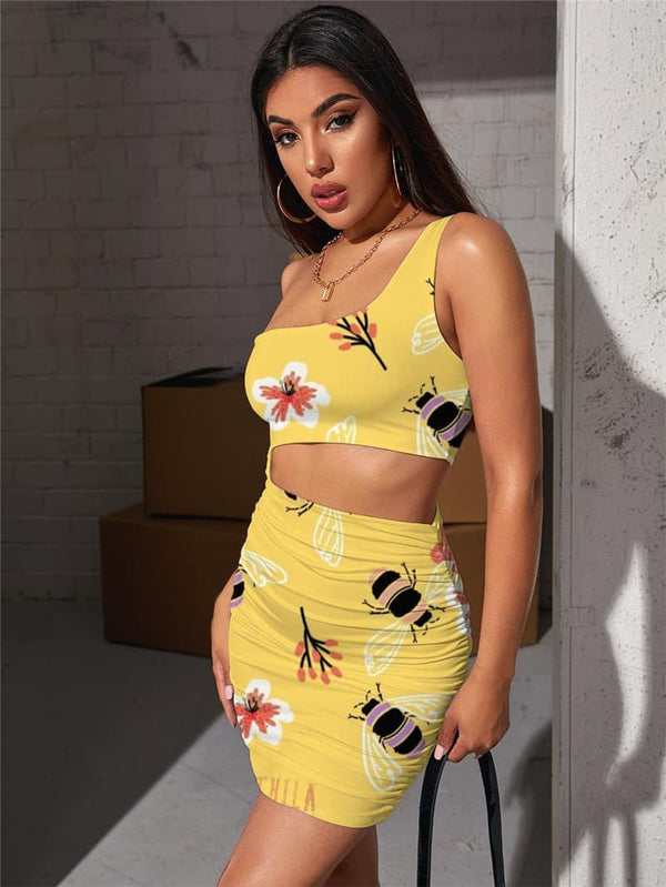 
Bee Dresses Women Animal 3d Print Flower Vestido Sexy Painting Halter Sleeveless
                