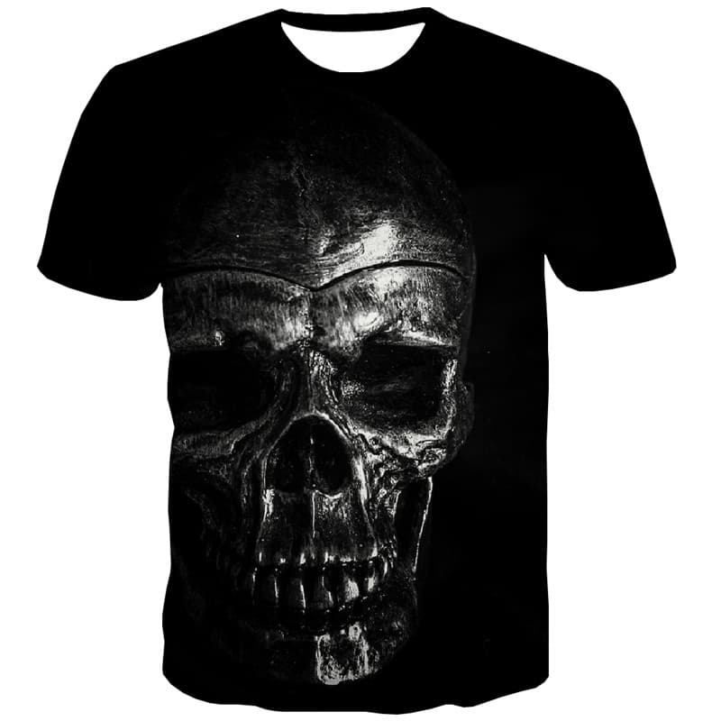 Skull T-shirt Men Metal Tshirts Novelty Terror T shirts Funny Black Tshirts Casual - KYKU