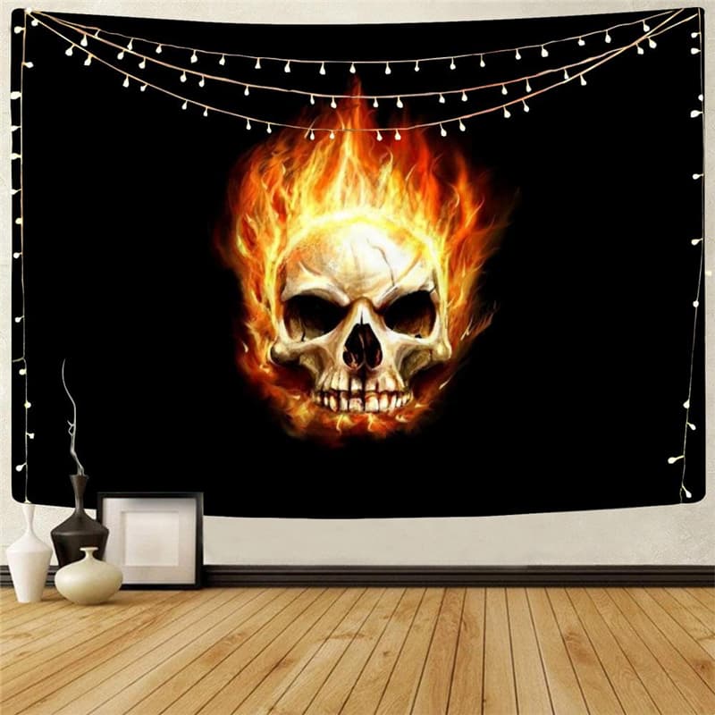 Skull Tapestry Punk Home Tapestrys Skull Wall Tapestry Flame Tenture Mandala