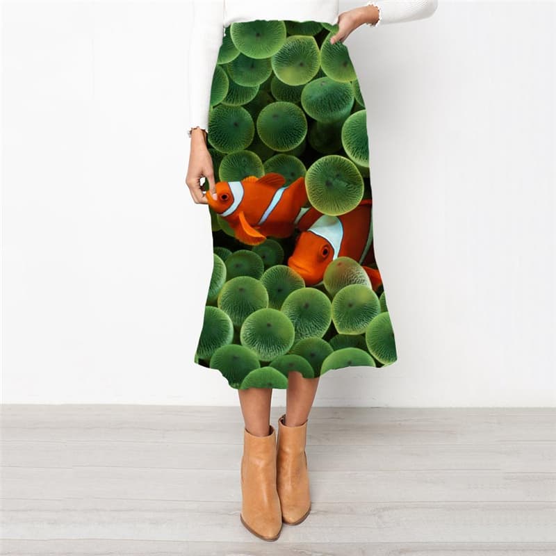 Fish Skirts Women Animal Skirt Ladies Harajuku Rock Frauen Green High waist skirts
