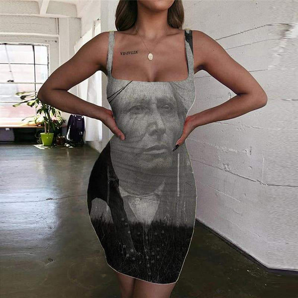 Indios Dress Women Painting Halter Sleeveless Retro Ladies Dresses - KYKU