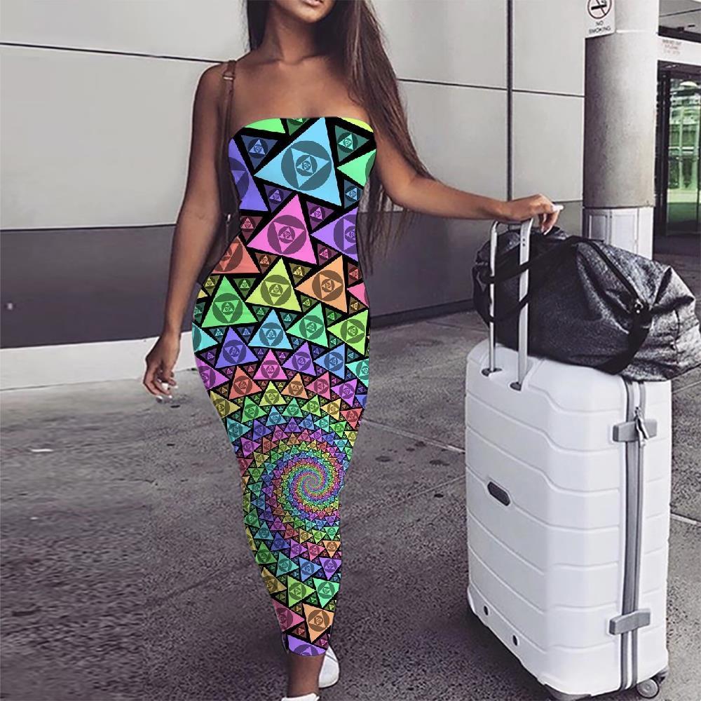 Geometric Dress Women Psychedelic Boho Vortex 3d Print Triangle sleeveless - KYKU
