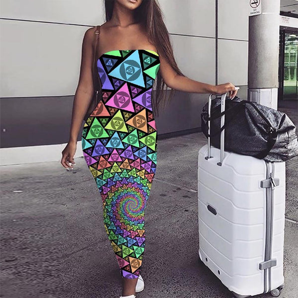 Geometric Dress Women Psychedelic Boho Vortex 3d Print Triangle sleeveless - KYKU