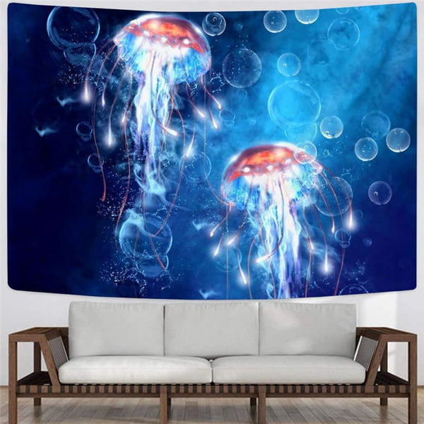 
Ocean Tapestry Jellyfish Rug Wall Fluorescence Tapestries Blue Wall Tapestry
                