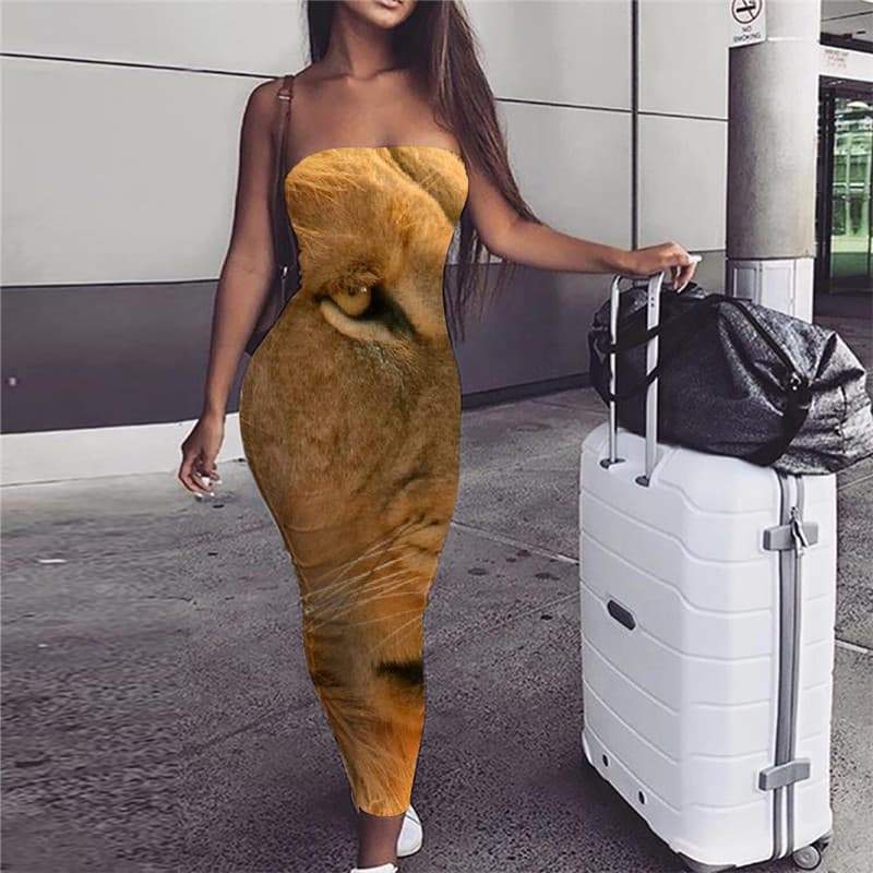 Lion Dress Women Animal Boho Anime Sundress Harajuku 3d Print Anime sleeveless - KYKU