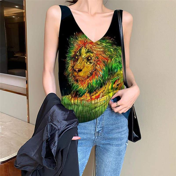 Lion Tank-Top women Animal Tank Tops Casual Anime Sleeveless 3d Colorful Funny Top Painting Anime Clothes - KYKU
