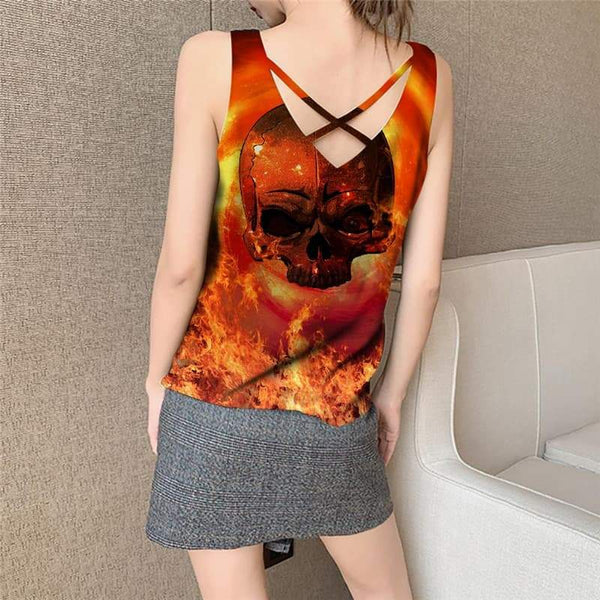 
Skull Tank Top Women Punk Funny Top Flame Sleeveless 3d Red Anime Clothes - KYKU
                