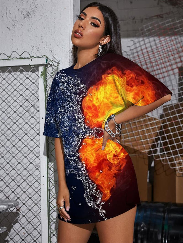 
Love T Shirt Women Flame Summer Couples T-shirts 3d Harajuku Shirt Print
                