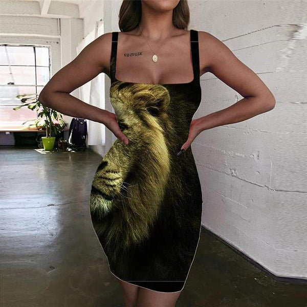 Lion Dress Women Animal Vestido Sexy Anime Ladies Dresses Harajuku 3d Print Hilarious Bodycon Dress - KYKU