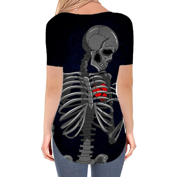
Skull T-shirt women Skeleton Tshirts Printed Broken Heart T-shirts 3d Rock V-neck Tshirt
                