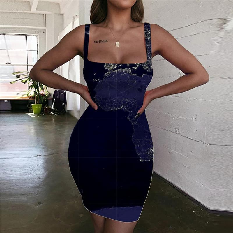 Abstract Dresses Women Psychedelic Sundress Map Halter Sleeveless