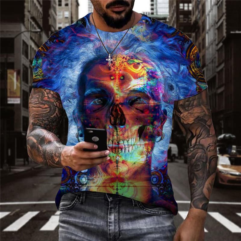 Skull T shirt Men Colorful T-shirts 3d Abstract Tshirt Printed Psychedelic Shirt Print
