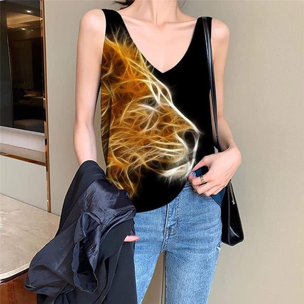 Lion Tank-Top women Animal Tank Tops Casual Anime Vest Printed Harajuku Vest Print Flame Anime Clothes - KYKU